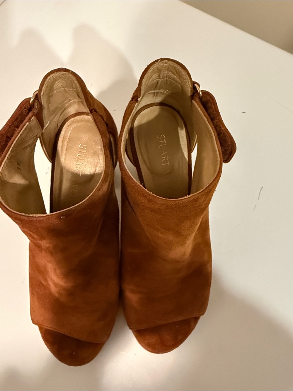 Stuart Weitzman Rust Suede Peep-Toe Slingback Heels